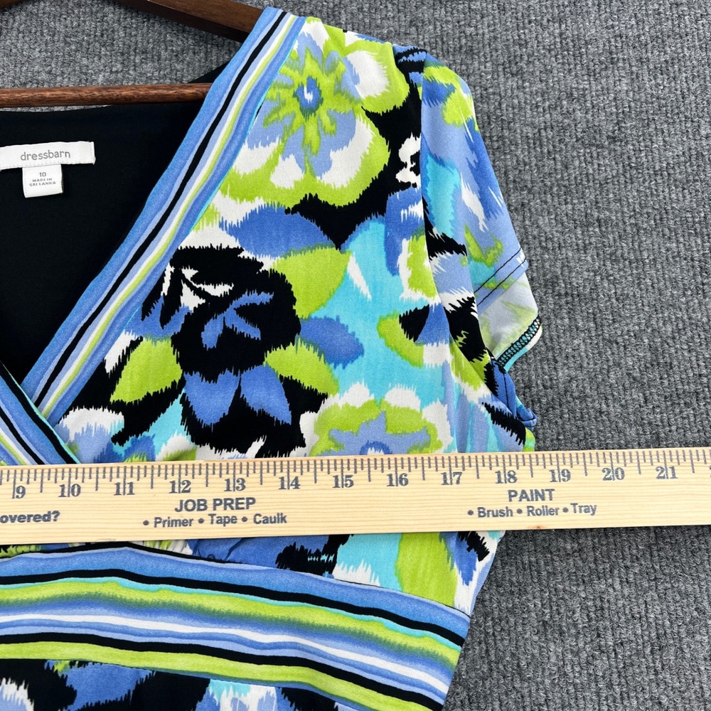 Dressbarn Floral Wrap Dress Women 10 Blue Green Abstract Garden Summer Whimsical - Picture 5 of 8